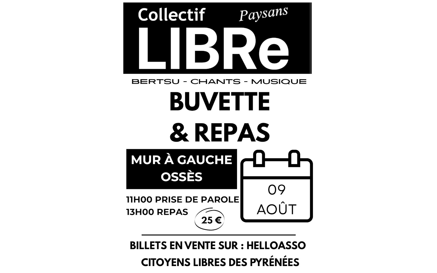 Collectif Libre Paysans repas, chants, musique, bertsu Ossès