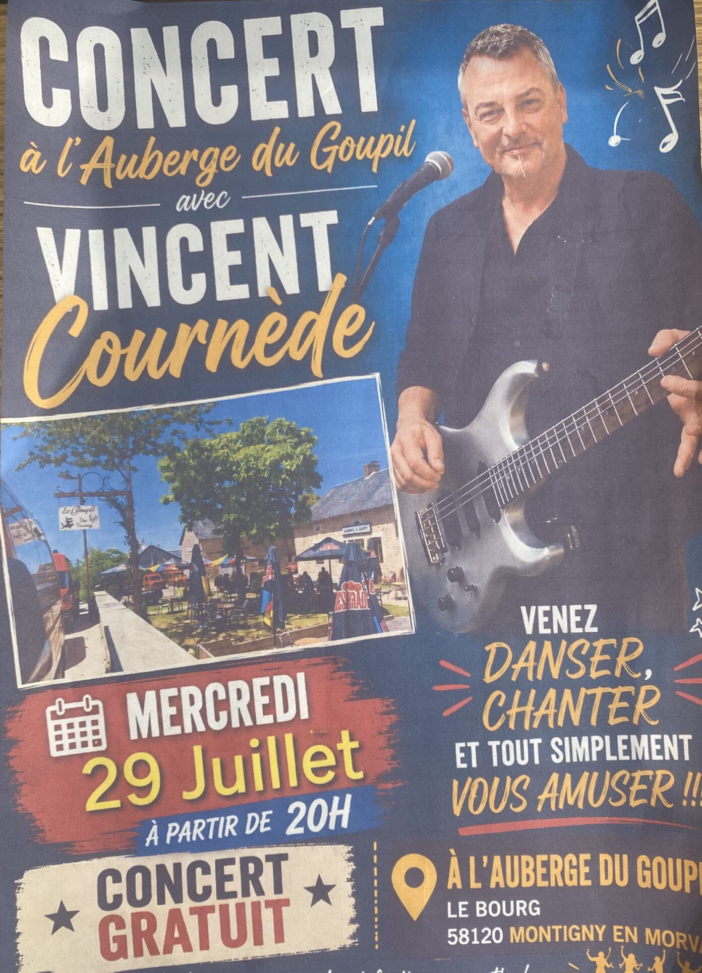 Concert avec Vincent Cournède restaurant Le Goupil Montigny-en-Morvan
