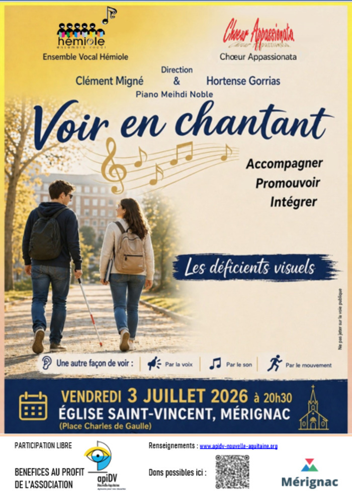Concert caritatif « Voir en chantant » pour apiDV, Eglise Saint-Vincent, Mérignac