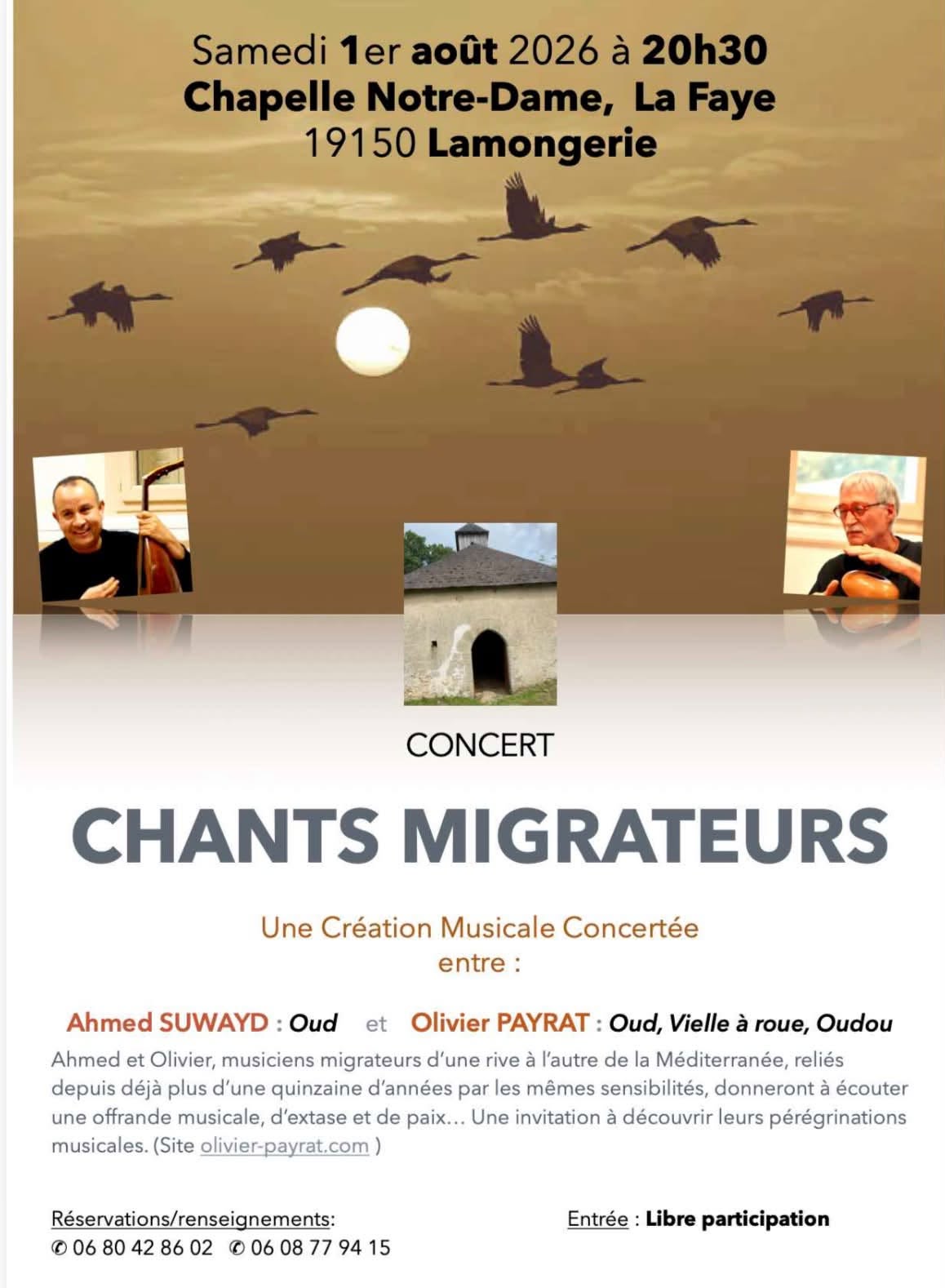 Concert Chants Migrateurs Chapelle Notre-Dame Lamongerie 2026-08-01
