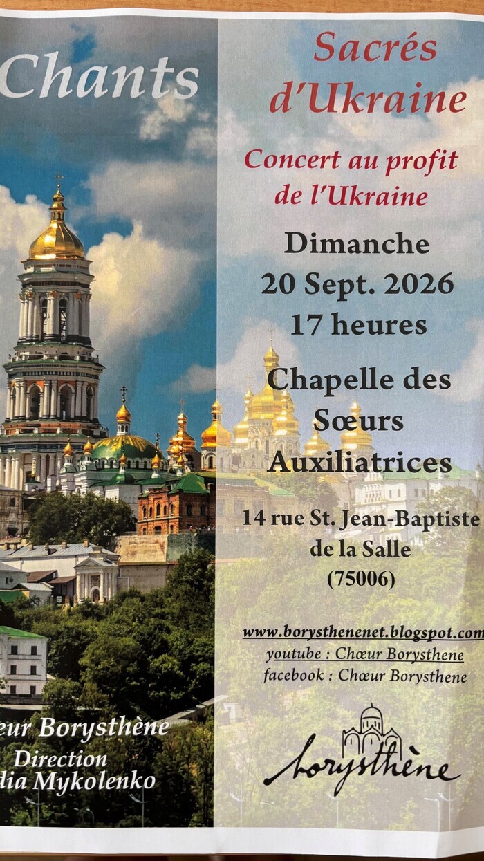 Concert chants sacrés d'Ukraine Chapelle des sœurs auxiliatrices Paris