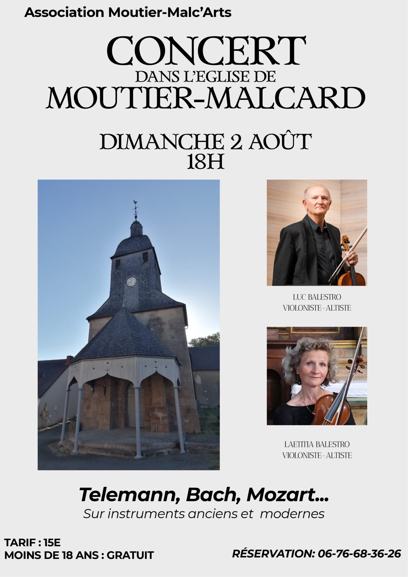 Concert dans l&rsquo;église de Moutier Malcard Telemann, Bach, Mozart…  Moutier-Malcard