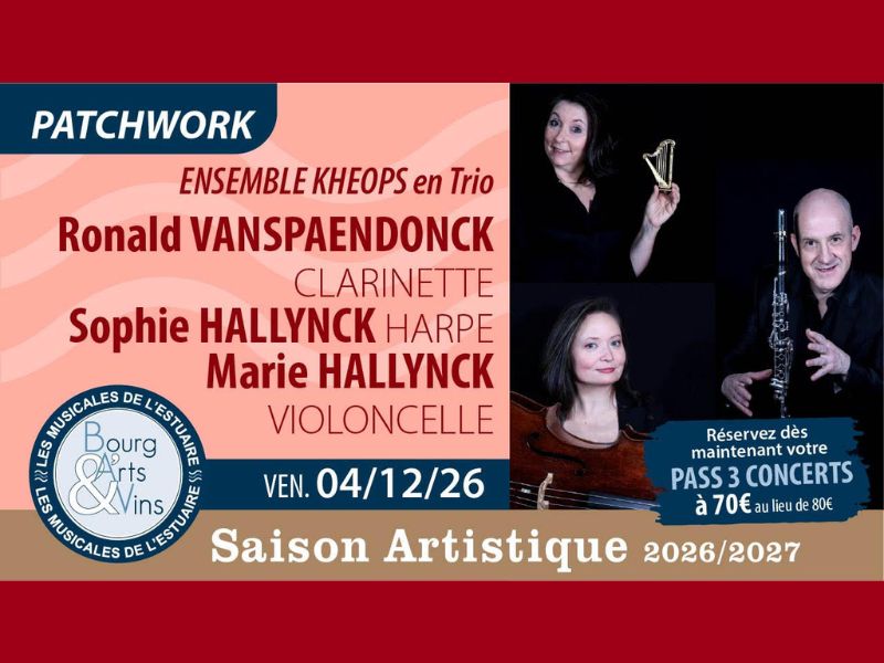Concert de Bourg Arts et Vins l&rsquo;Ensemble KHEOPS avec clarinette, violoncelle et harpe  Bourg