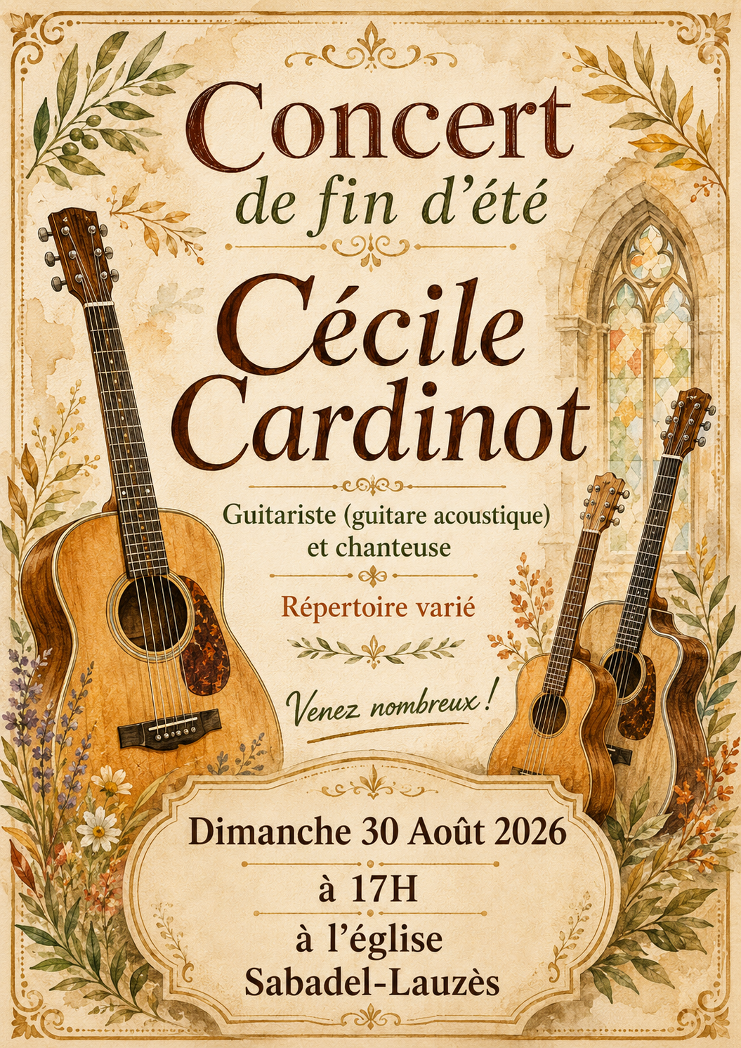 Concert de fin d'été Cécile CARDINOT  Sabadel-Lauzès 2026-08-30