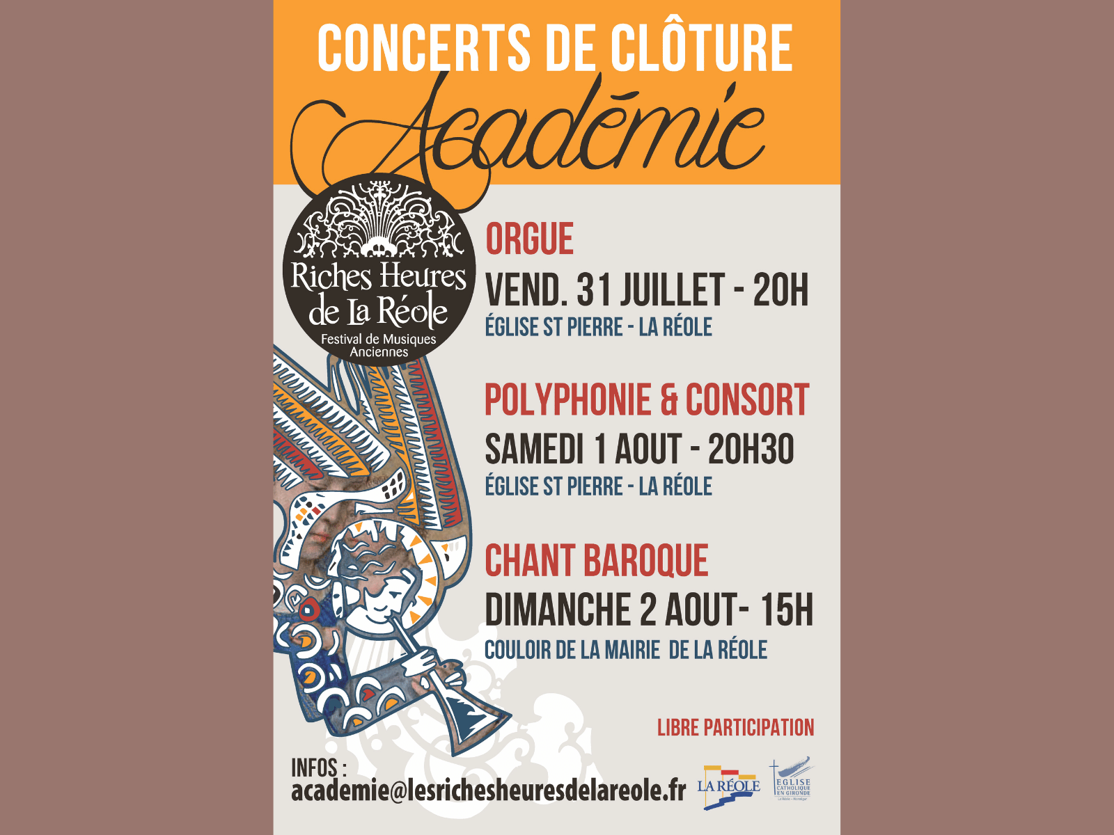 Concert des élèves de polyphonie et consort de flûtes (académie d'été) Eglise Saint Pierre La Réole 2026-08-01
