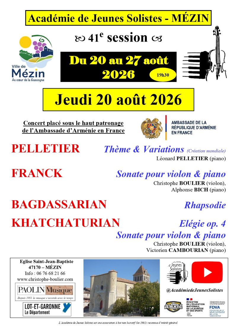 Concert d&rsquo;ouverture de la 41è session de l&rsquo;Académie des Jeunes Solistes  Mézin
