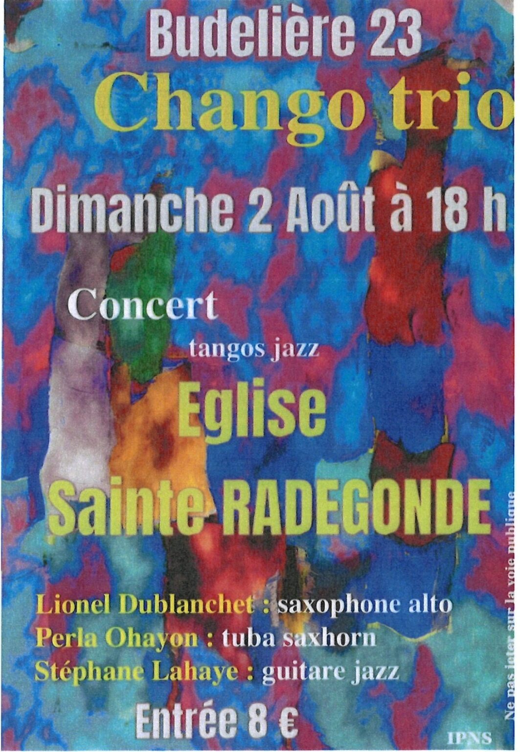 Concert Eglise Ste Radegonde CHANGO TRIO Pont suspendu Budelière