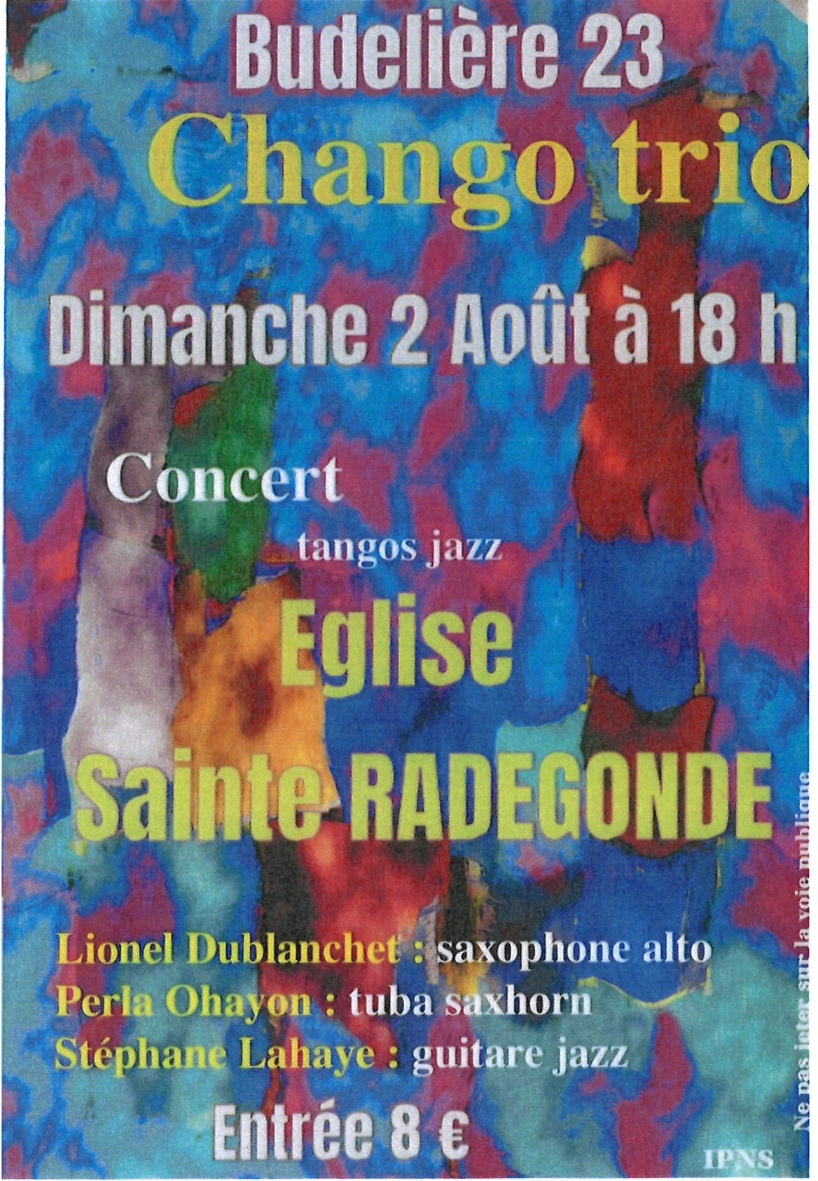 Concert Eglise Ste Radegonde CHANGO TRIO Pont suspendu Budelière