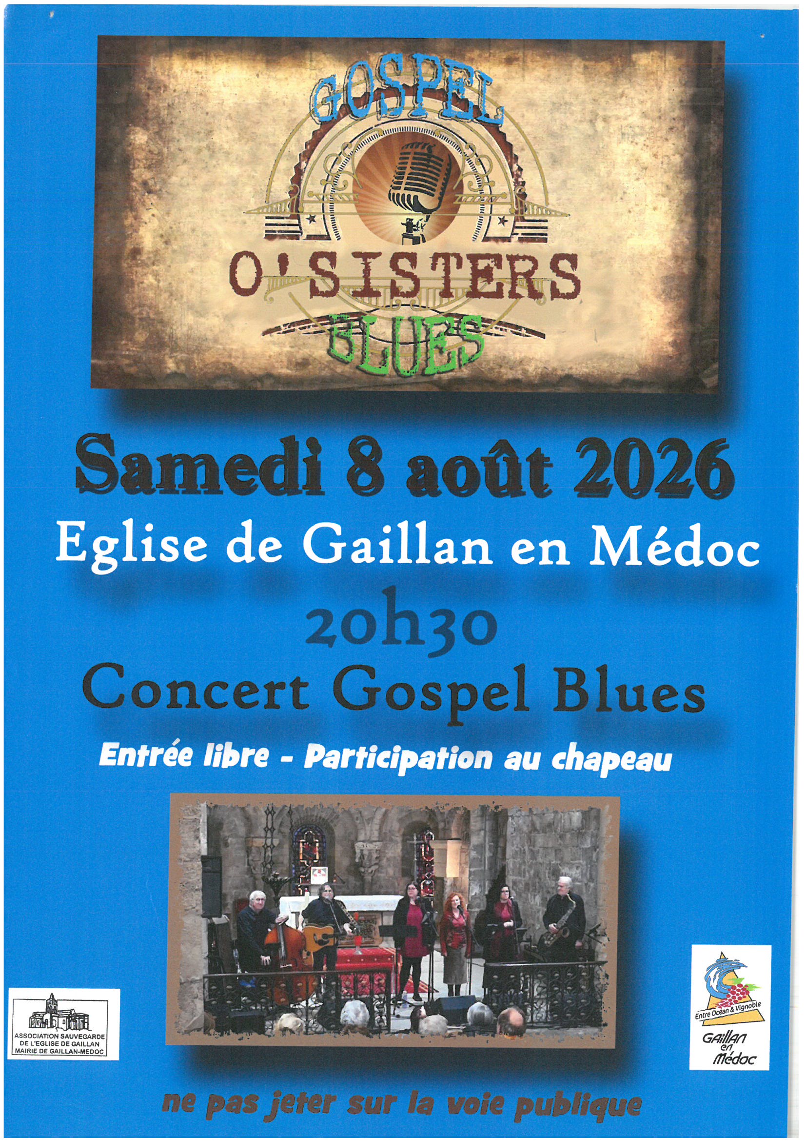 Concert Gospel O'Sisters Blues Eglise Gaillan-en-Médoc 2026-08-08