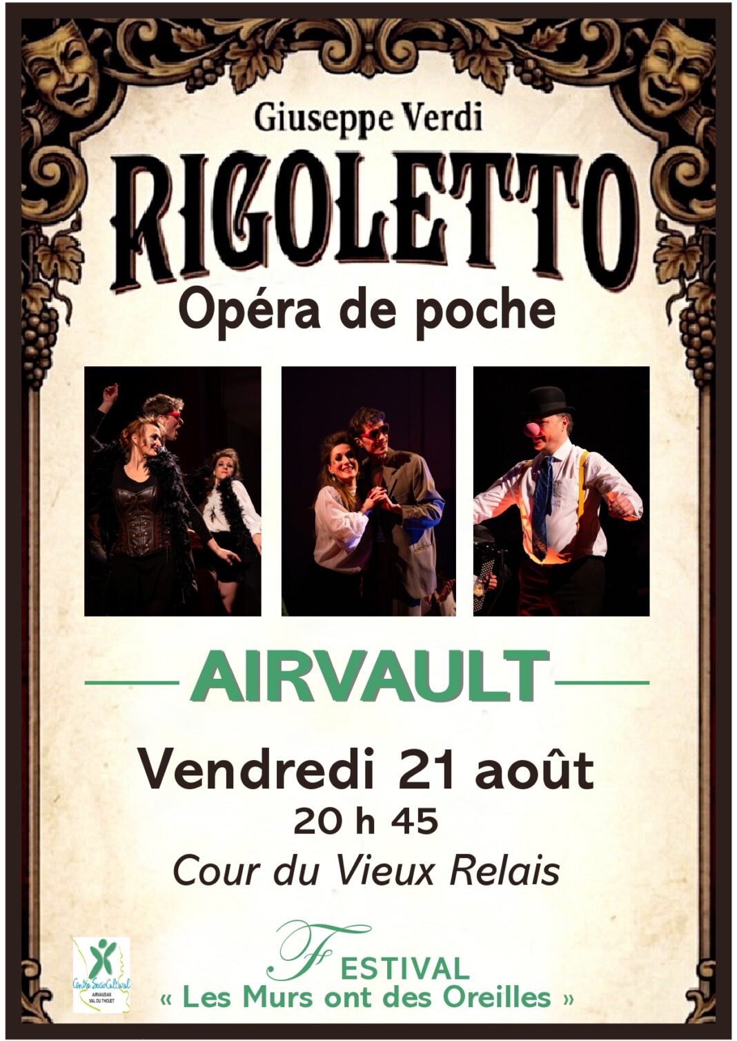 Concert Opéra de poche Rigoletto de VERDI, dans le cadre du Festival Les Murs ont des Oreilles Rue de la Porte Caillon Airvault