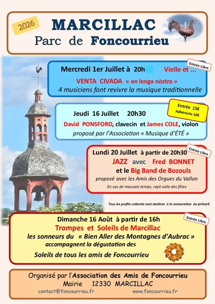 Concert Parc de Foncourrieu Jeudi 16 juillet Marcillac-Vallon
