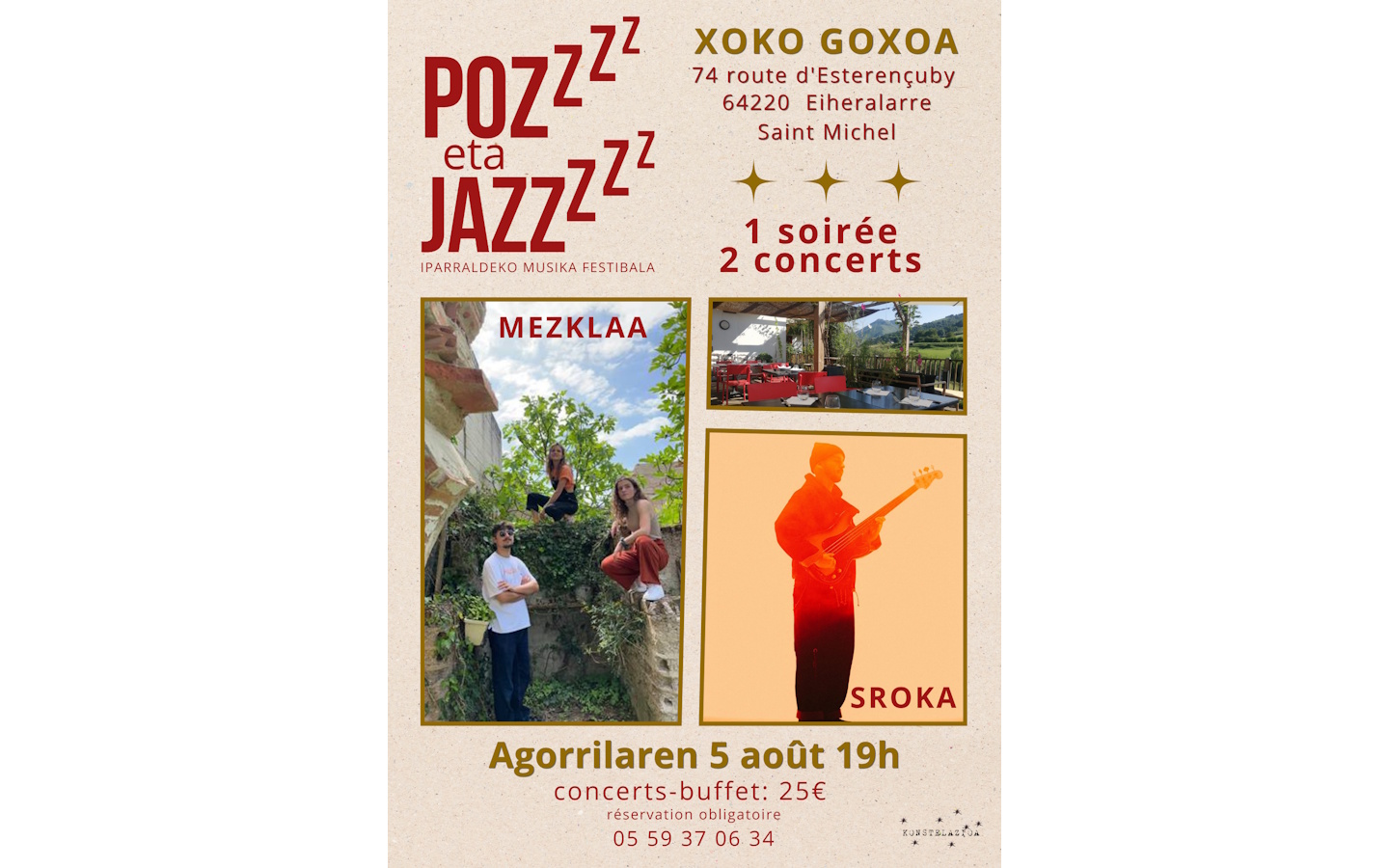 Concert Pozz et Jazz soirée concert-buffet sur réservation. 74 route d'Esterençuby Saint-Michel 2026-08-05