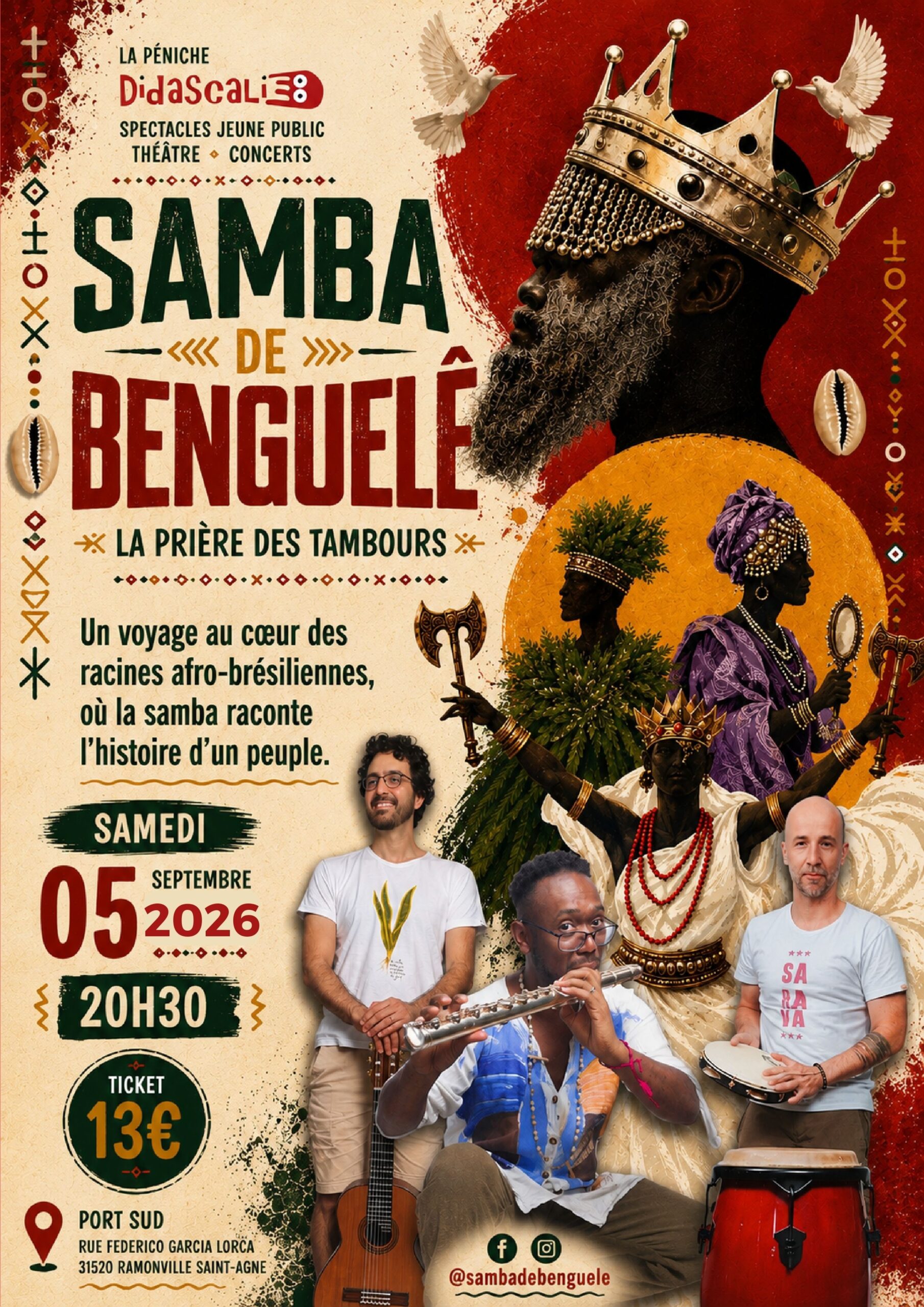 CONCERT SAMBA DE BENGUELÊ LA PRIÈRE DES TAMBOURS La Péniche Didascalie Ramonville-Saint-Agne 2026-09-05