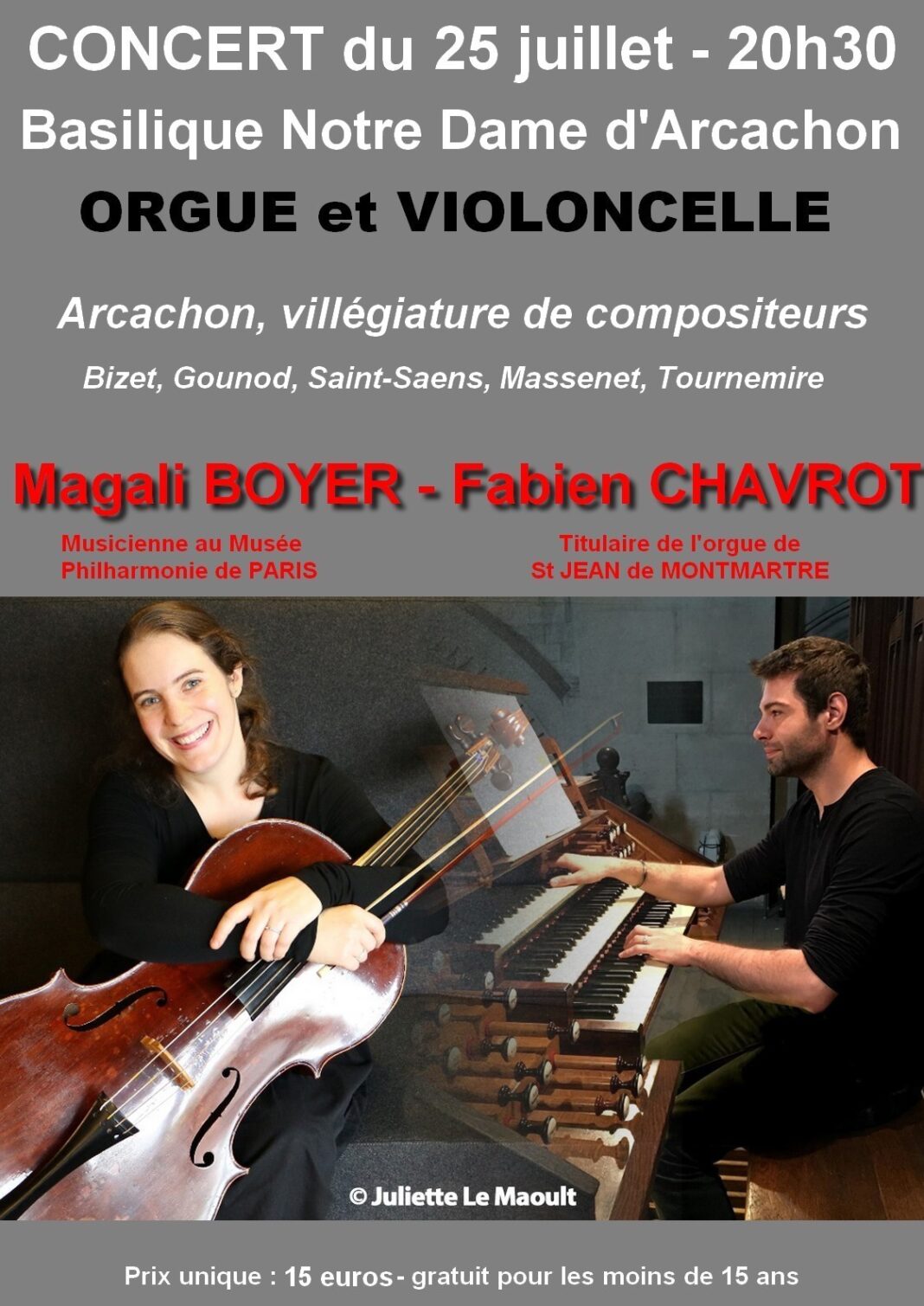 Concert violoncelle et orgue Arcachon