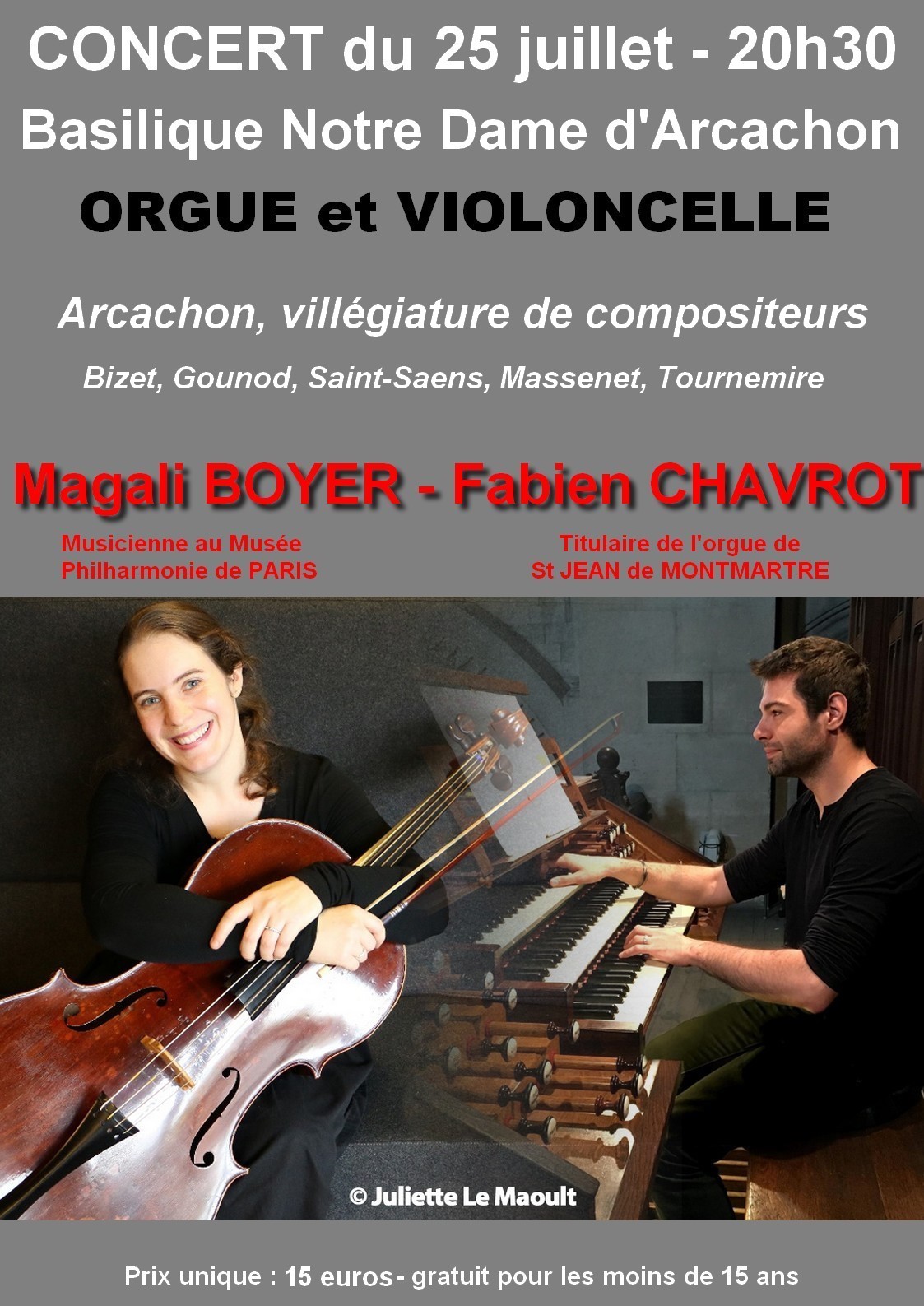 Concert violoncelle et orgue Arcachon