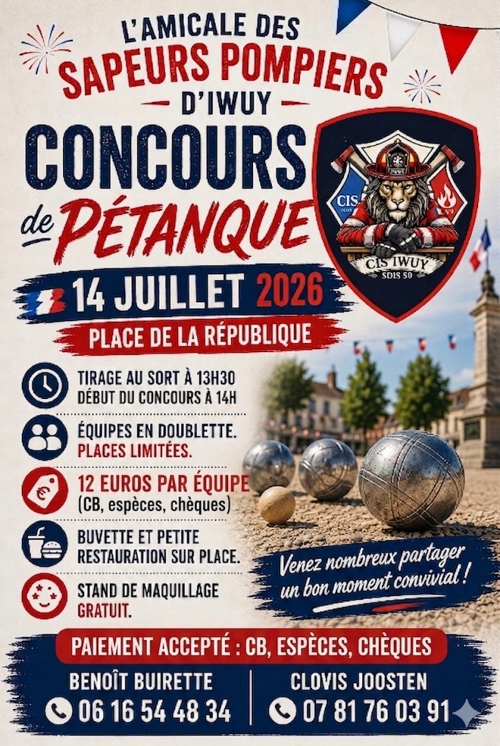 Concours de pétanque, Place de la République, Iwuy, Iwuy