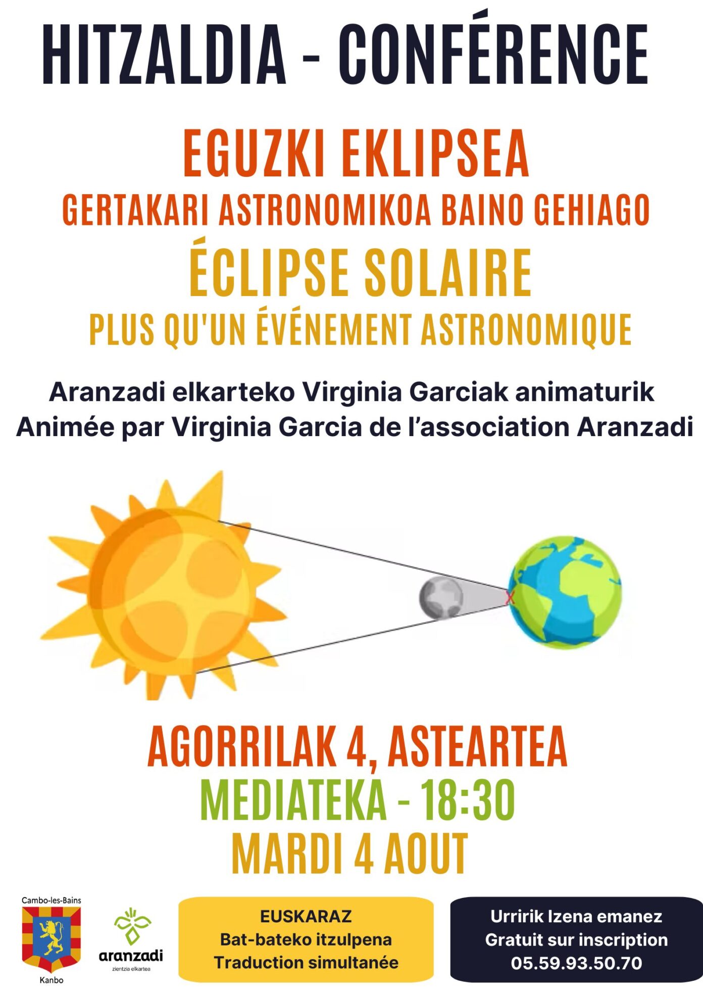 Conférence Eclipse solaire plus qu&rsquo;un événement astronomique Médiathèque Cambo-les-Bains