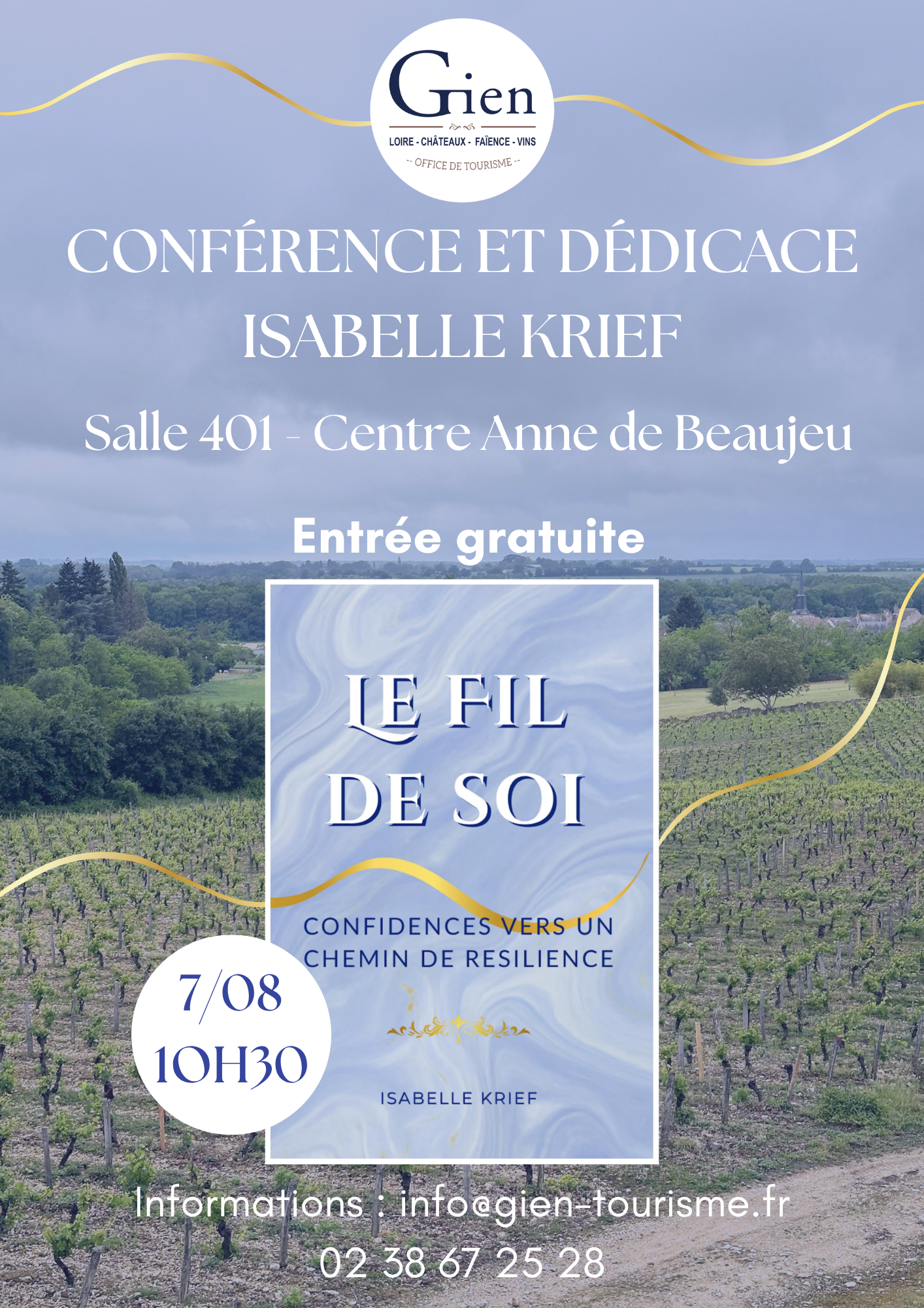 Conférence et Dédicace avec Isabelle Krief Place Jean Jaurès Gien 2026-08-07