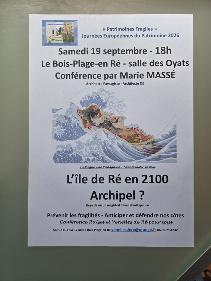 Conférence « L’île de Ré en 2100 Archipel ? Regards sur un magistral travail d’anticipation », Salle des Oyats, Le Bois-Plage-en-Ré