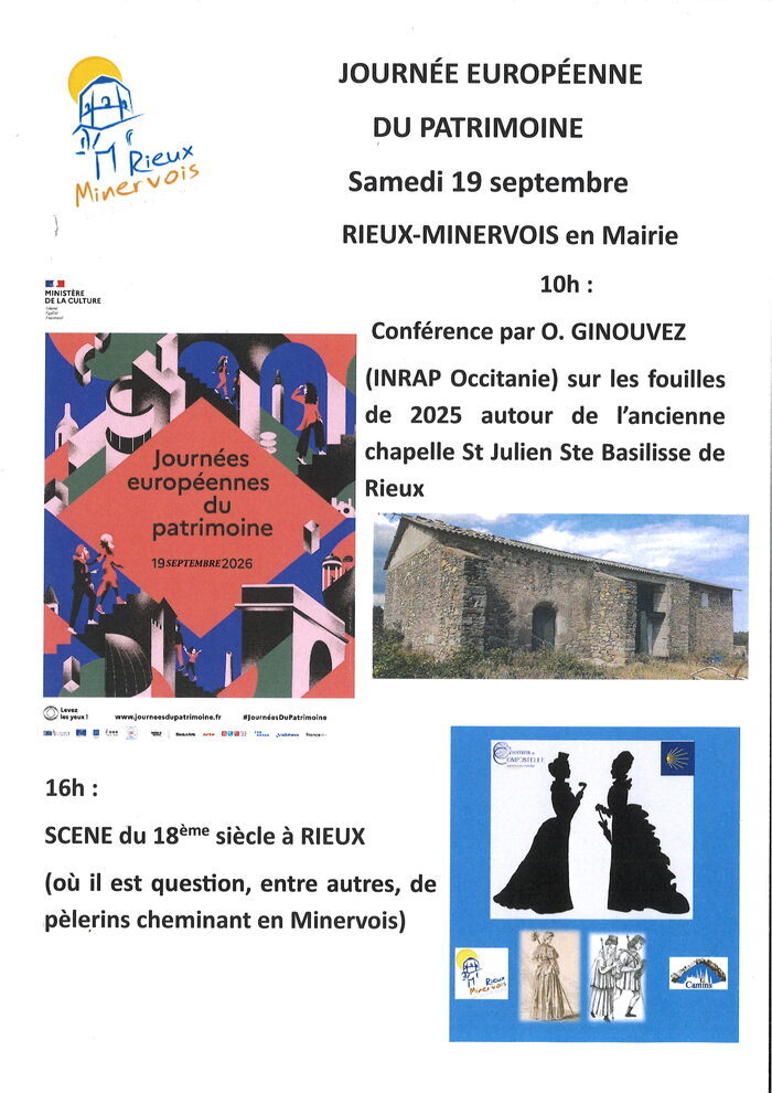 Conférence sur l'ancienne chapelle Saint-Julien-Sainte-Basilisse et scène de théâtre à Rieux au XVIIIème siècle Mairie de Rieux-Minervois Rieux-Minervois