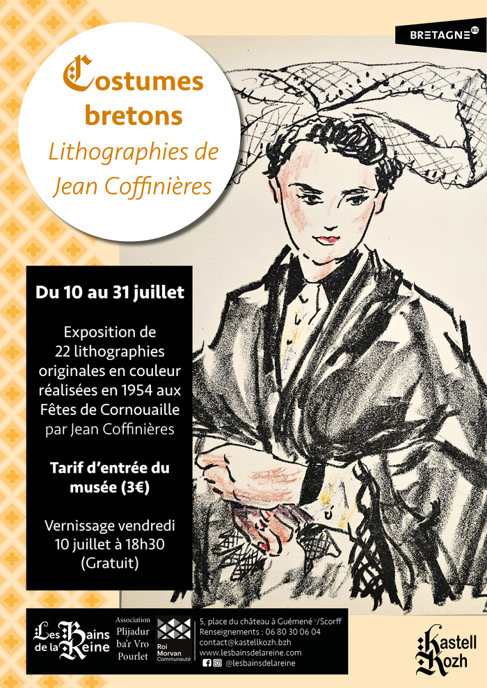 Costumes bretons – lithographies de Jean Coffinières, Les Bains de la Reine, Guémené-sur-Scorff