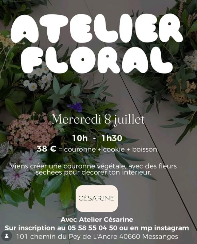 Couronne de fleurs séchées chez Moussu Moussu, faim & soif Messanges