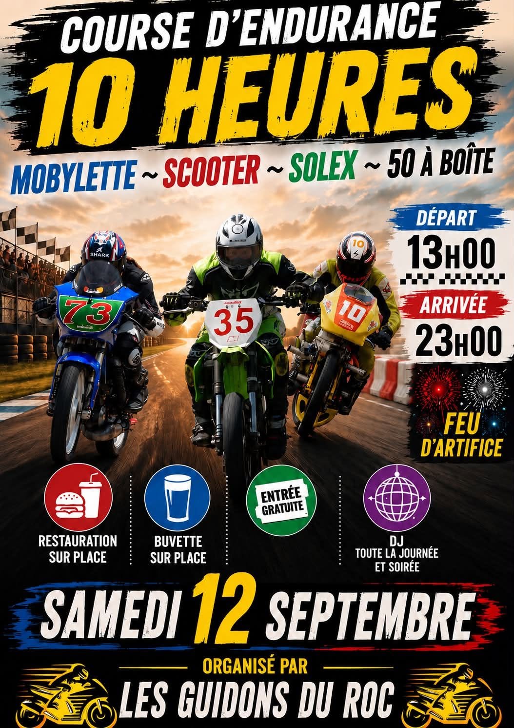 Course d&rsquo;endurance 10h mobylette scooter solex  Saint-Christophe-sur-Roc