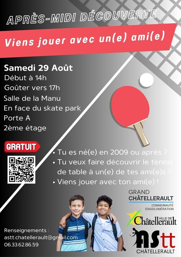 Découverte du Tennis de Table Viens jouer avec un(e) ami(e) ! Skatepark La Manu Châtellerault