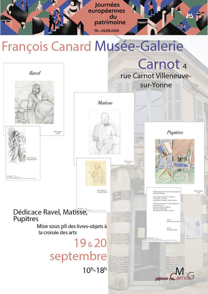 Dédicace par François Canard de Mise sous pli : Ravel, Matisse, Pupitres, Musée-Galerie Carnot, Villeneuve-sur-Yonne