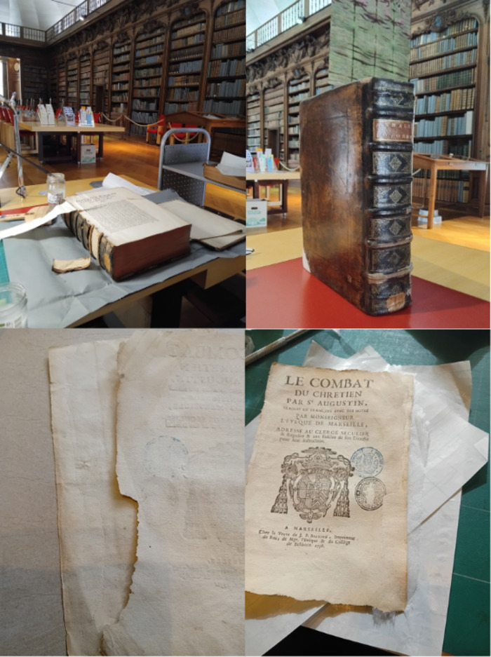 Démonstration d’entretien de livres anciens, Médiathèque Aveline, Alençon