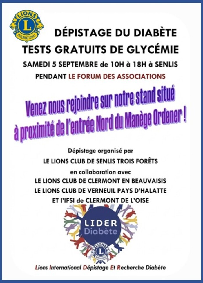 DEPISTAGE GRATUIT DU DIABETE Manège du Quartier Ordener Senlis