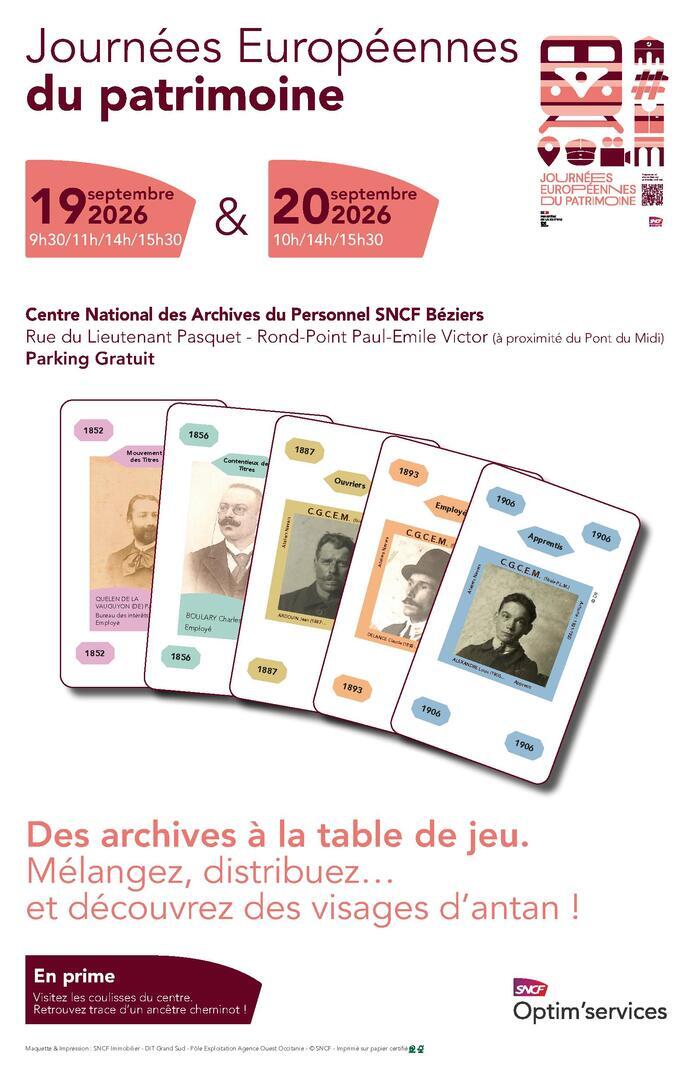 Des archives de la SNCF à la table de jeu : mélangez, distribuez … et découvrez des visages d’antan, Centre national des archives du personnel de la SNCF, Béziers