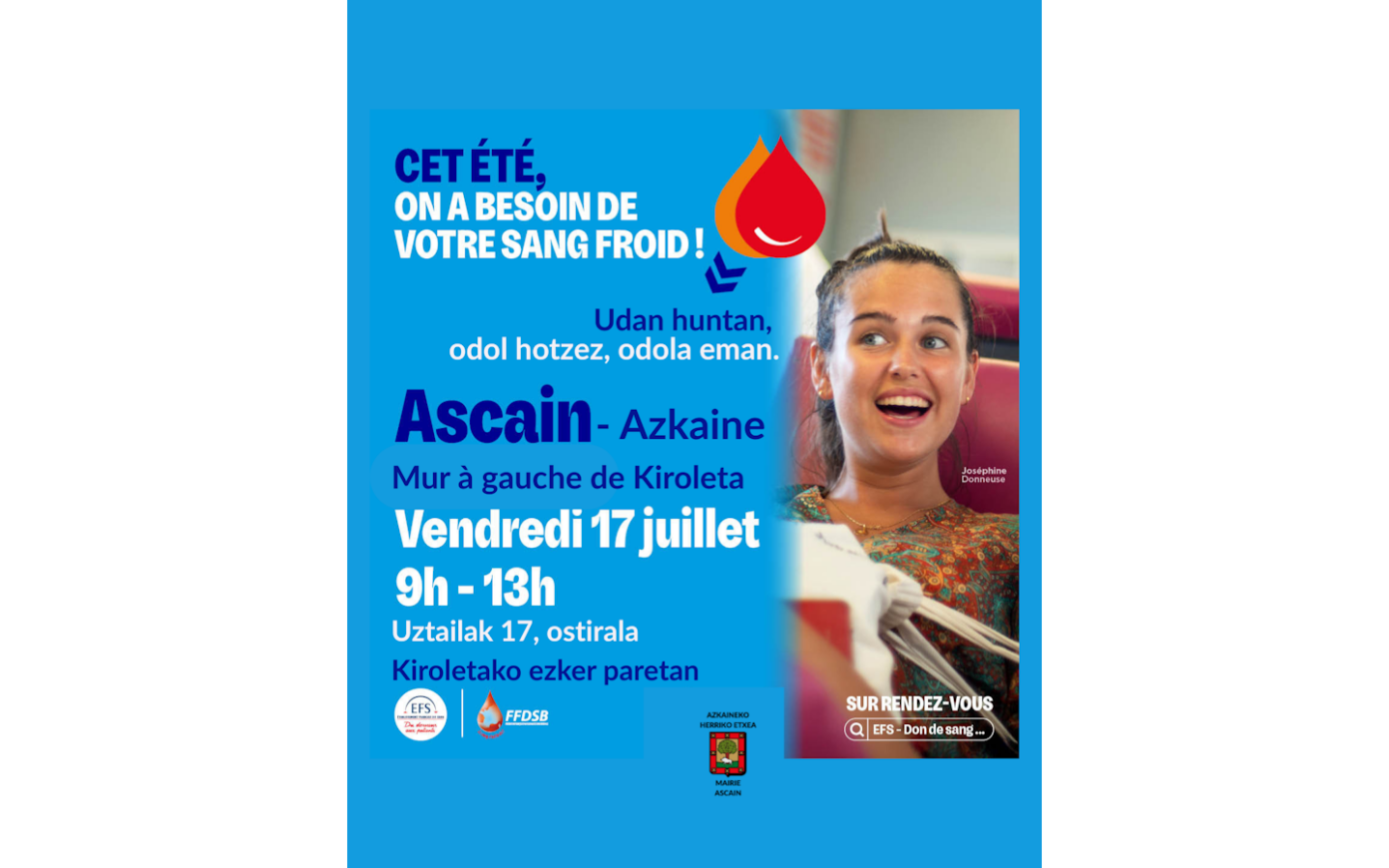 Don de sang Salle Kiroleta Ascain