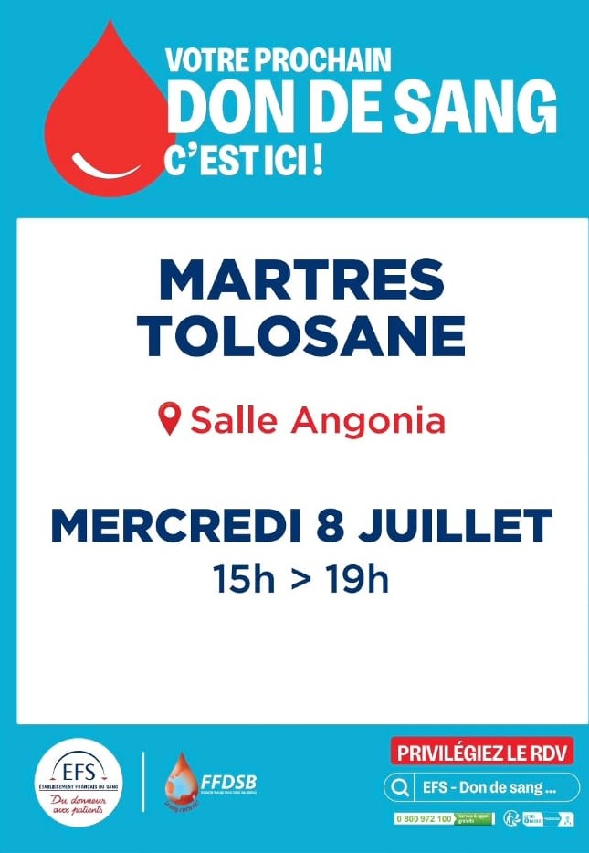 DON DE SANG ESPACE CULTUREL ANGONIA Martres-Tolosane