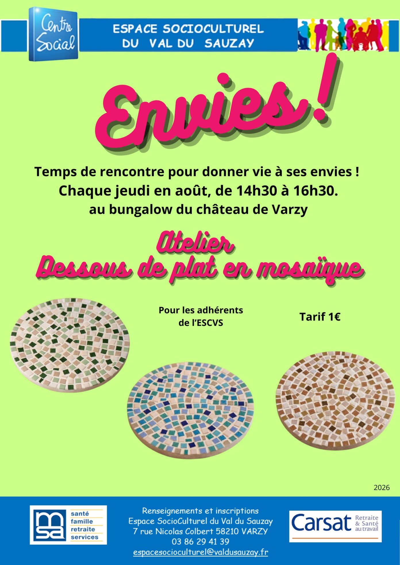Envies ! Atelier dessous de plat en mosaïque Rue Jacques Amiot Varzy