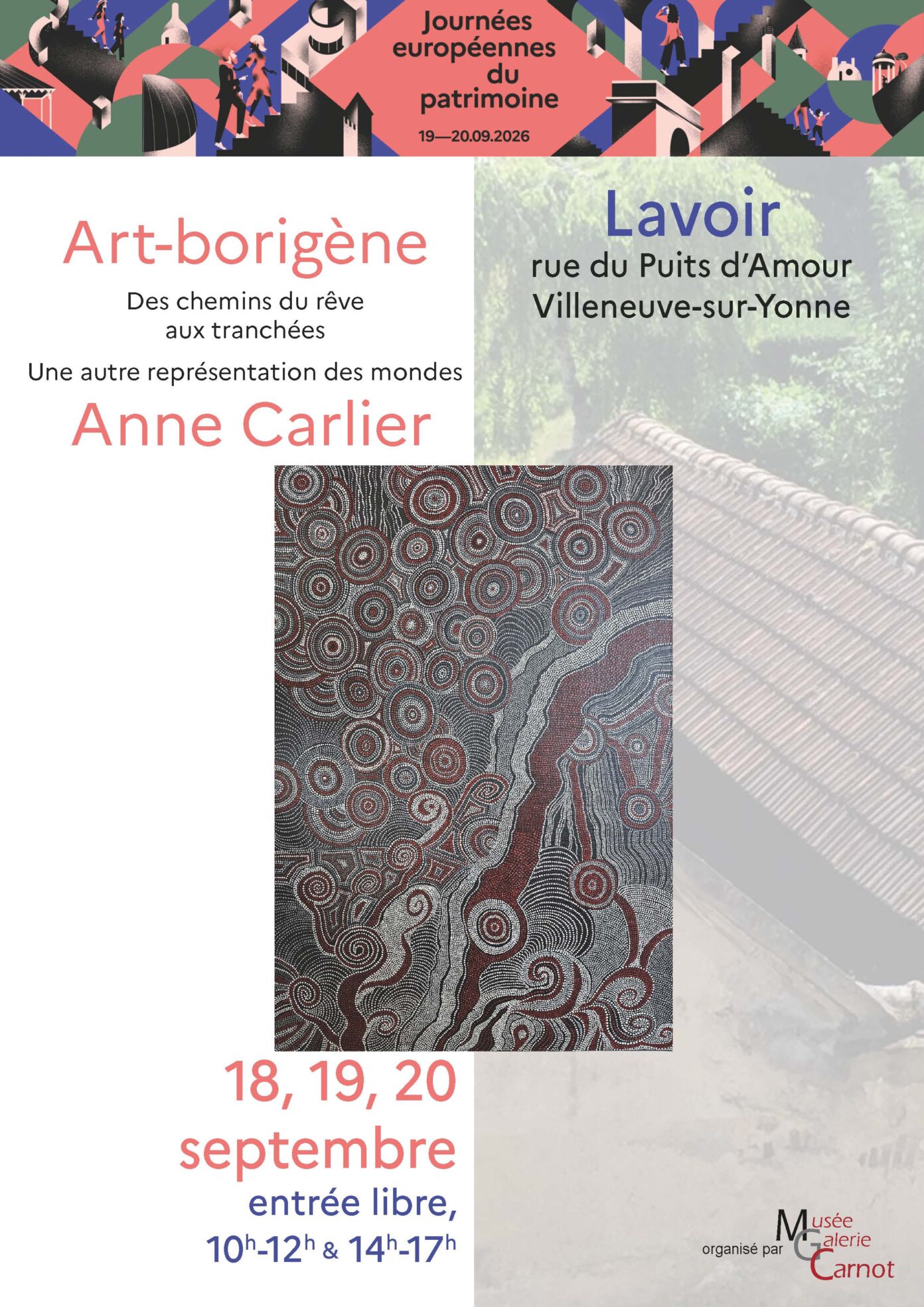 Exposition Art-borigène de Anne Carlier Lavoir du Puits d’Amour Villeneuve-sur-Yonne