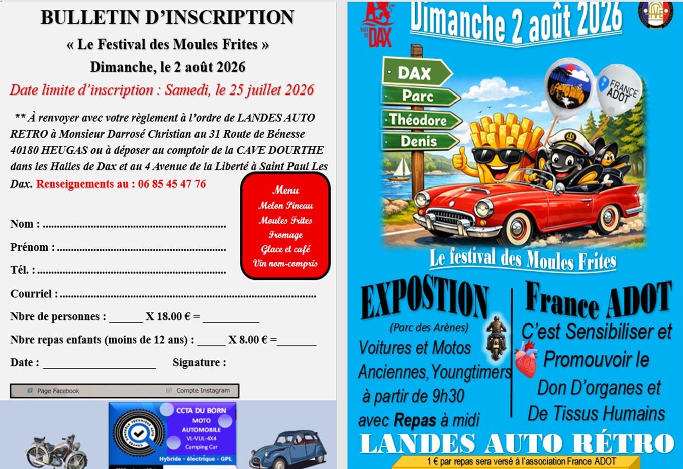 Exposition de voitures et motos anciennes Quai Raphaël Milliès-Lacroix Dax