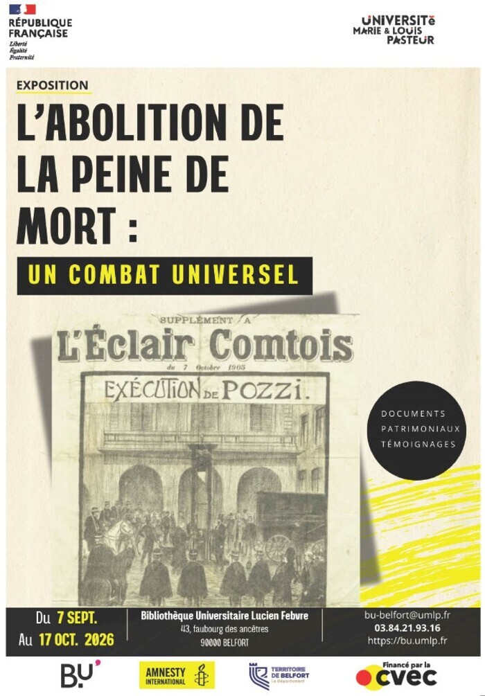 Exposition « L’abolition de la peine de mort : un combat universel », Bibliothèque universitaire, Belfort