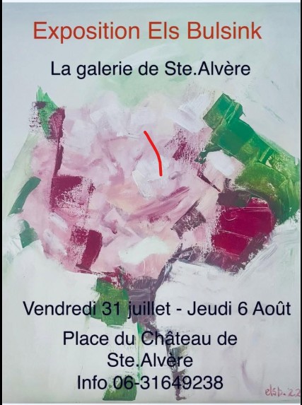 Exposition peintures de Els Bulsink place du château Val de Louyre et Caudeau