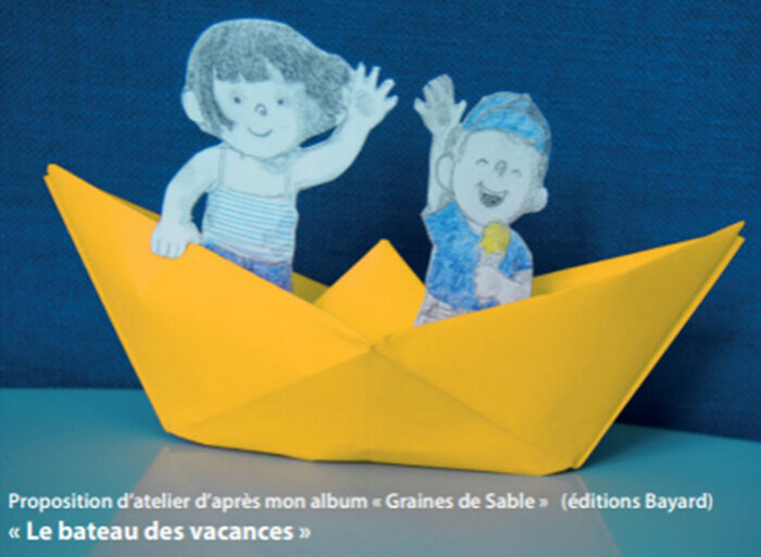 Fabriquer un bateau en origami d’après l’album de Sybille Delacroix Graines de sables, Médiathèque Saint-Exupéry, Toulouse