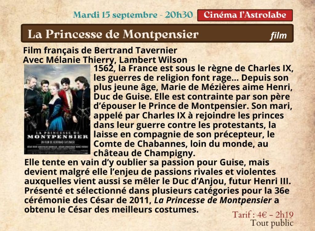 Festival Re-naissance à Figeac ciné rencontre, la Princesse de Montpensier Figeac