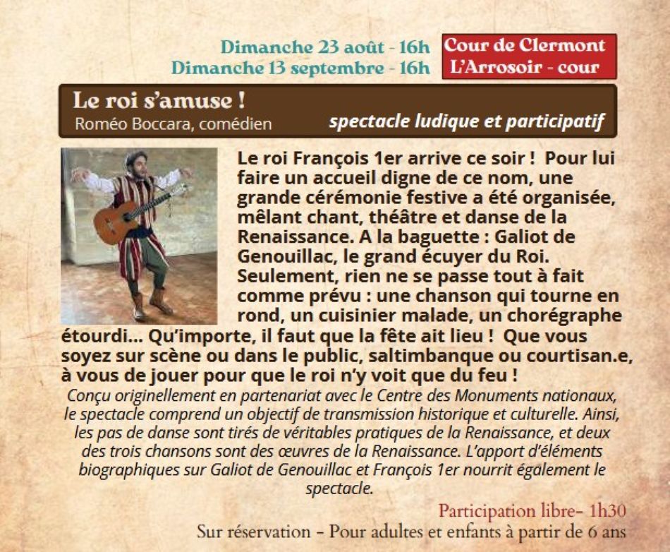 Festival Re-Naissance à Figeac , spectacle le roi s’amuse !  Figeac