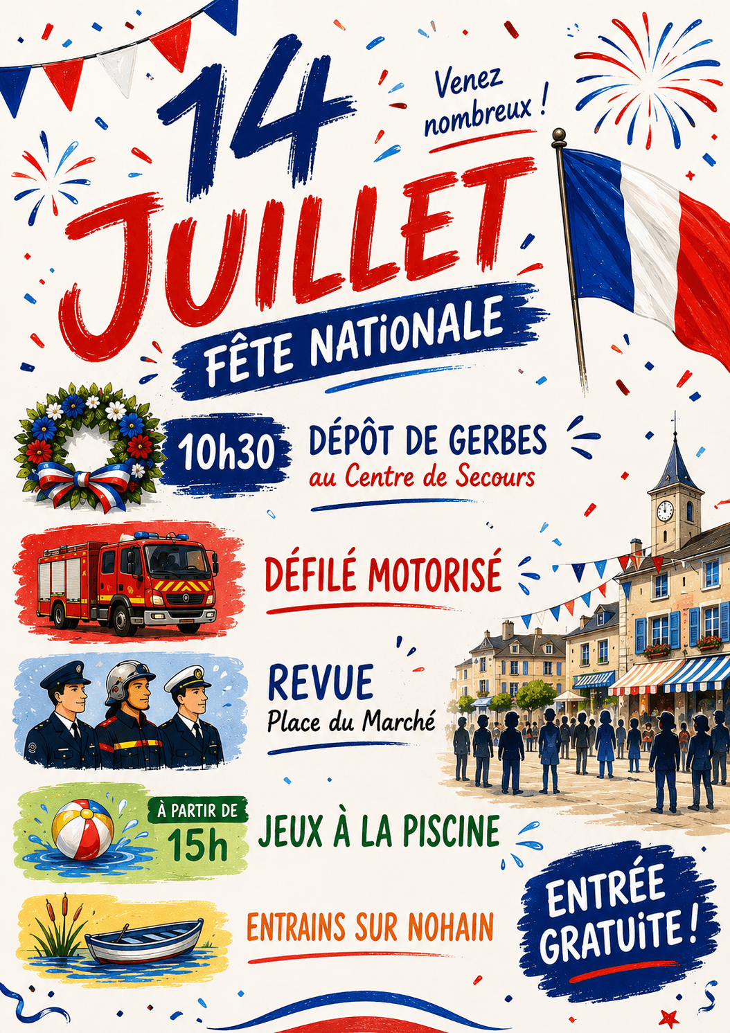 Fête nationale d’Entrains-sur-Nohain Plusieurs lieux dans le village-Départ au centre de secours Entrains-sur-Nohain