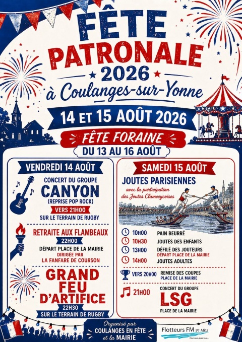 Fête patronale RDV Place de la mairie Coulanges-sur-Yonne