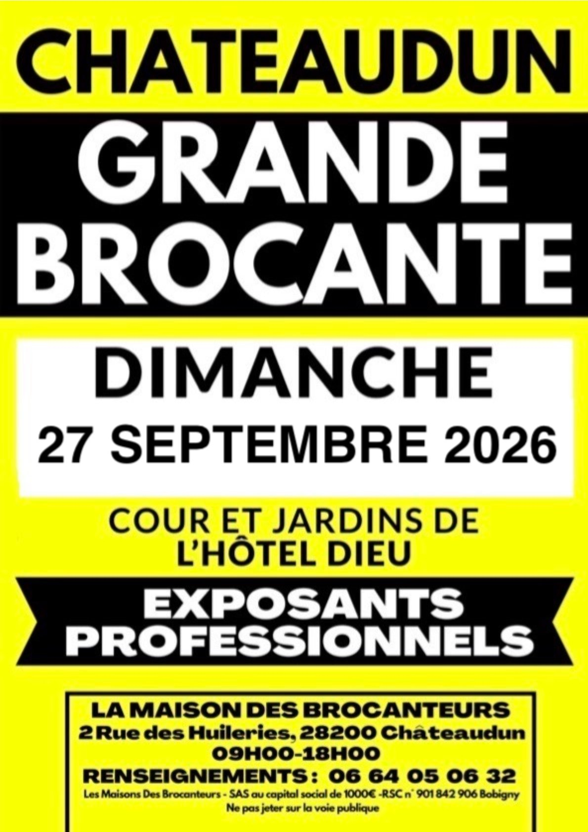Grande Brocante de Châteaudun Cour et jardins de l’Hôtel-Dieu Châteaudun 2026-09-27