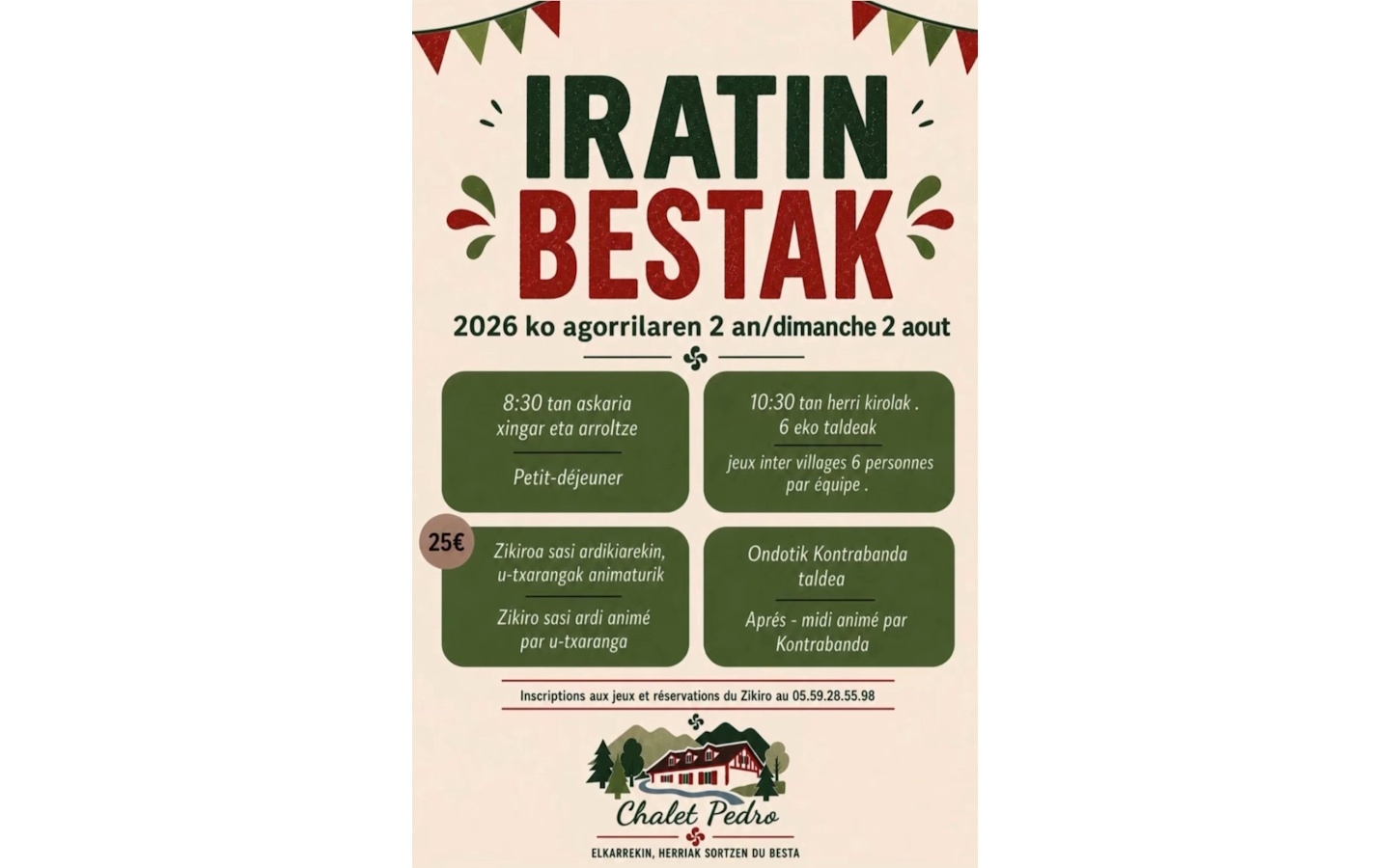 Iratin bestak ! Fêtes à Iraty ! Chalet Pedro Mendive 2026-08-02
