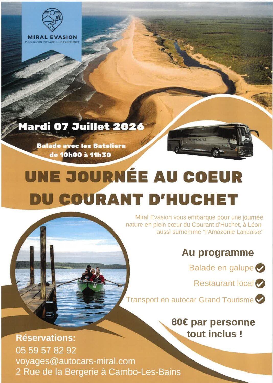 Journée au coeur du courant d’Huchet Léon Autocar Miral Cambo-les-Bains