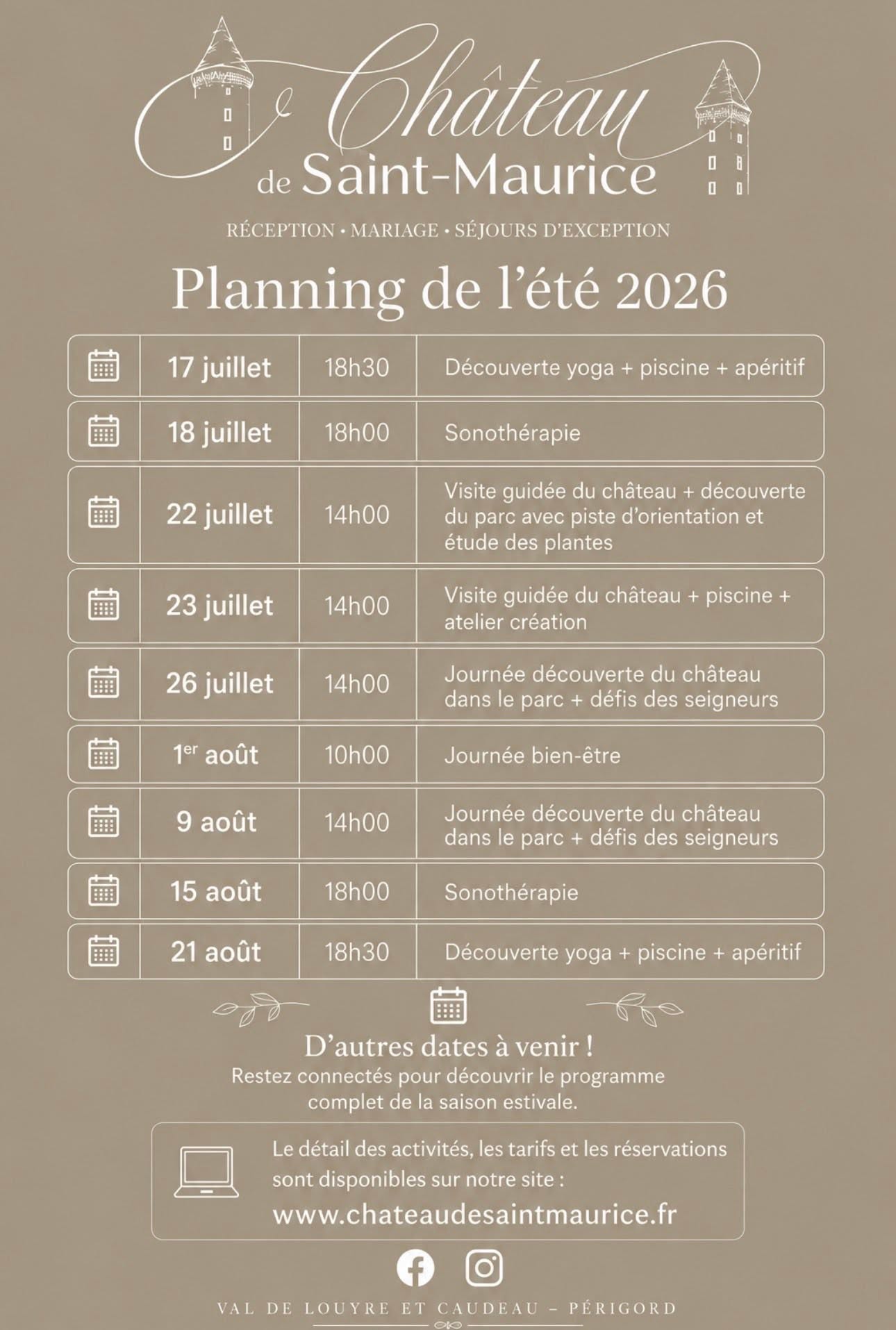 Journée bien être au château de Saint Maurice 135 Route de l'Ancienne Bascule Val de Louyre et Caudeau 2026-08-01