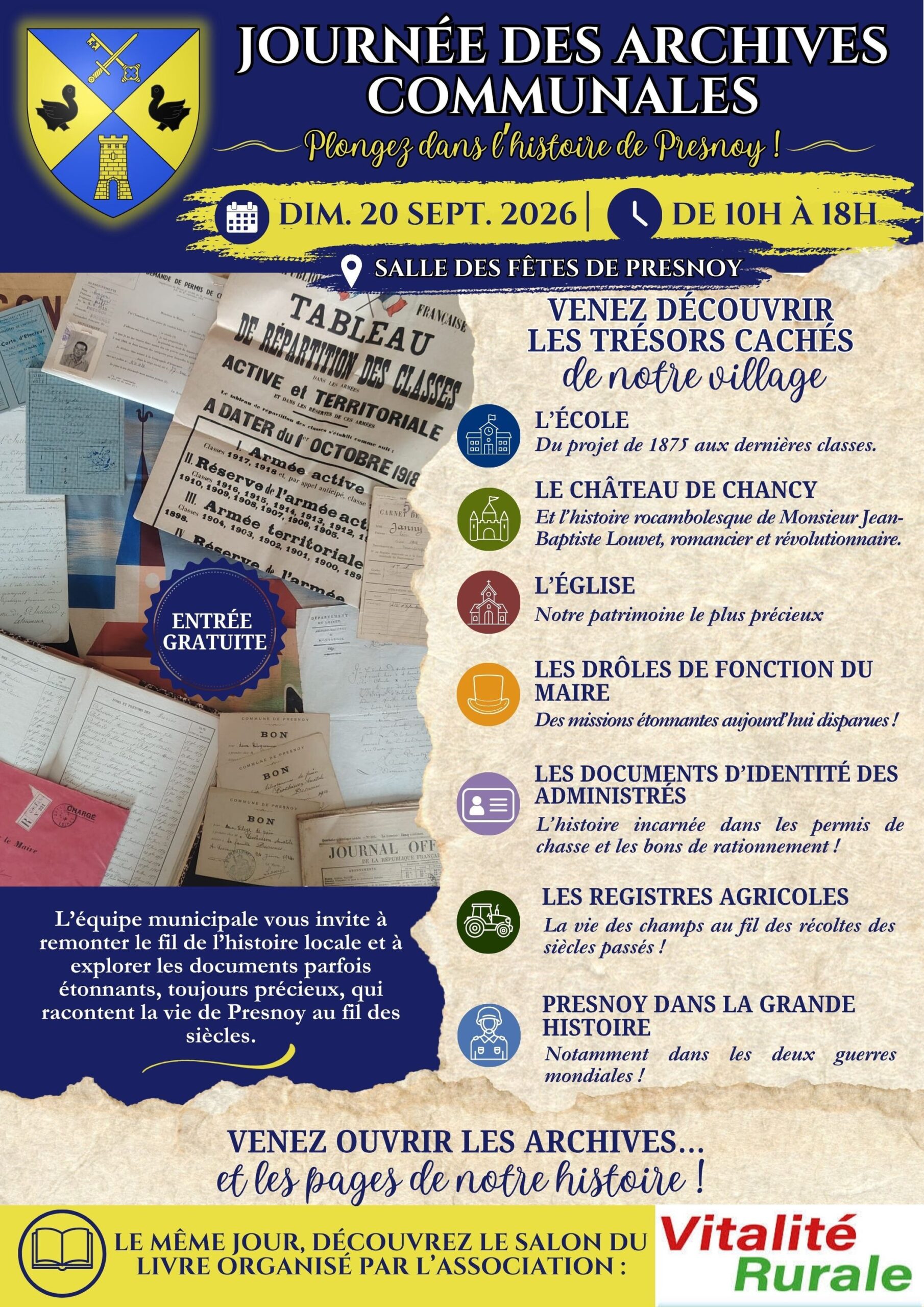 Journée des archives municipales et salon du livre spécial Histoire Presnoy 2026-09-20