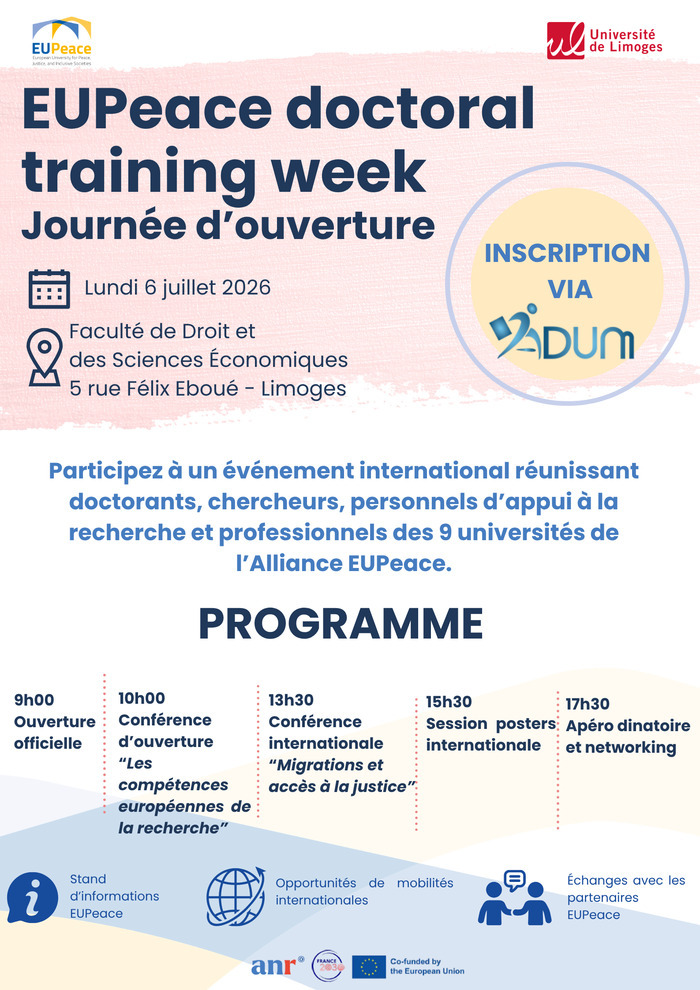 Journée d’ouverture EUPeace doctoral training week, Faculté de Droit et des Sciences Économiques, Limoges